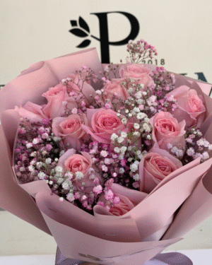 12 rosas rosas con gypso