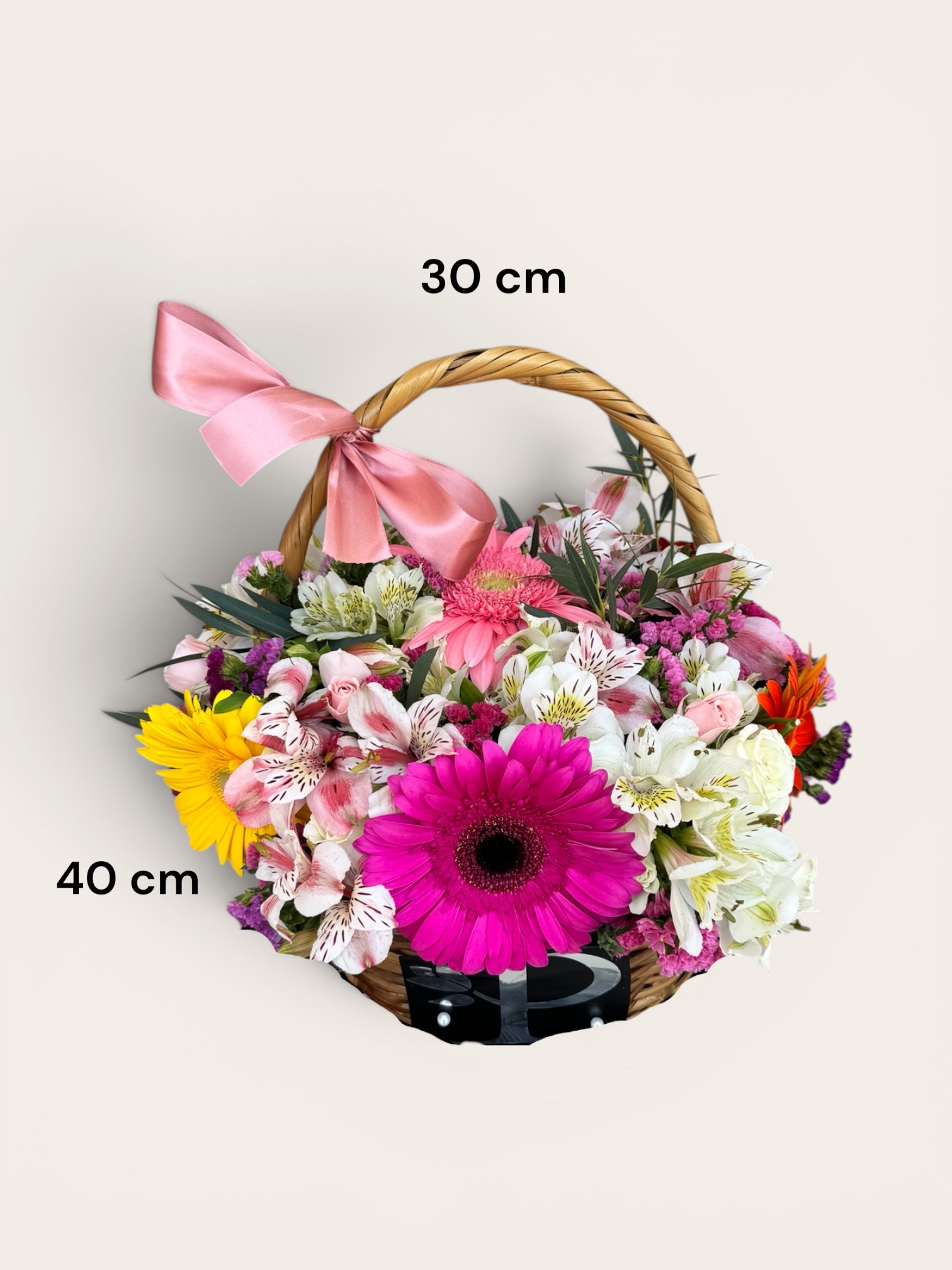Canasta 10 gerberas, mini rosa, astromelia, leticia y dolar - Imagen 4