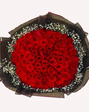 100 rosas rojas con gypso
