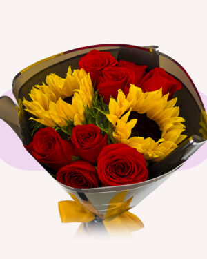 8 rosas rojas 2 girasoles
