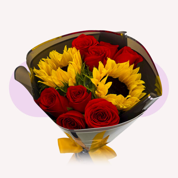 8 rosas rojas 2 girasoles