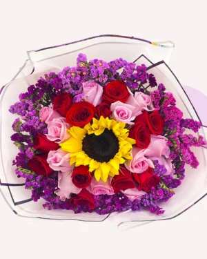 24 rosas combinadas 1 girasol y leticia