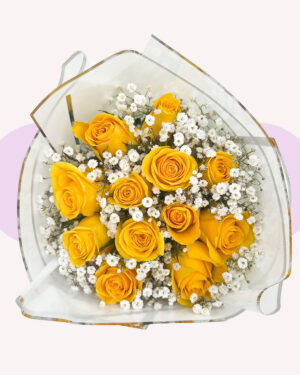 12 rosas amarillas con gypso