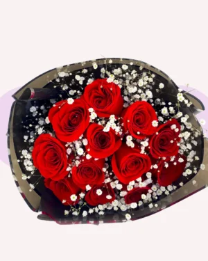12 rosas rojas con gypso