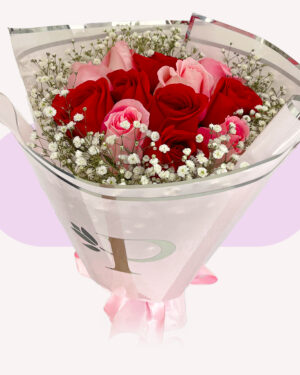 12 rosas de colores con gypso