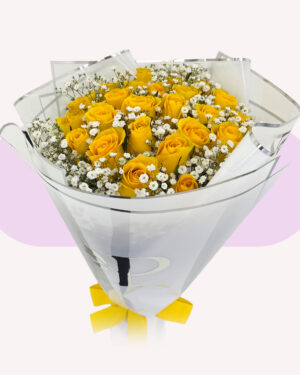 24 rosas amarillas con gypso
