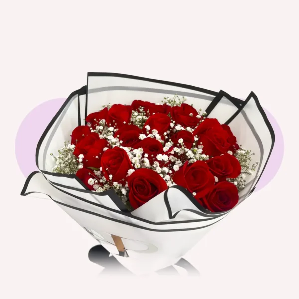 24 rosas rojas con gypso