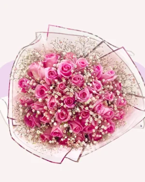 36 rosas rosas con gypso