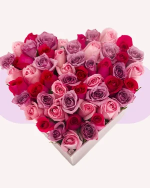 Caja corazón 50 rosas de colores