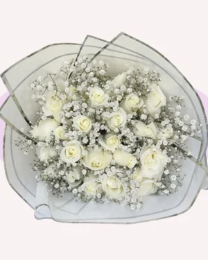24 Rosas Blancas con Gypso
