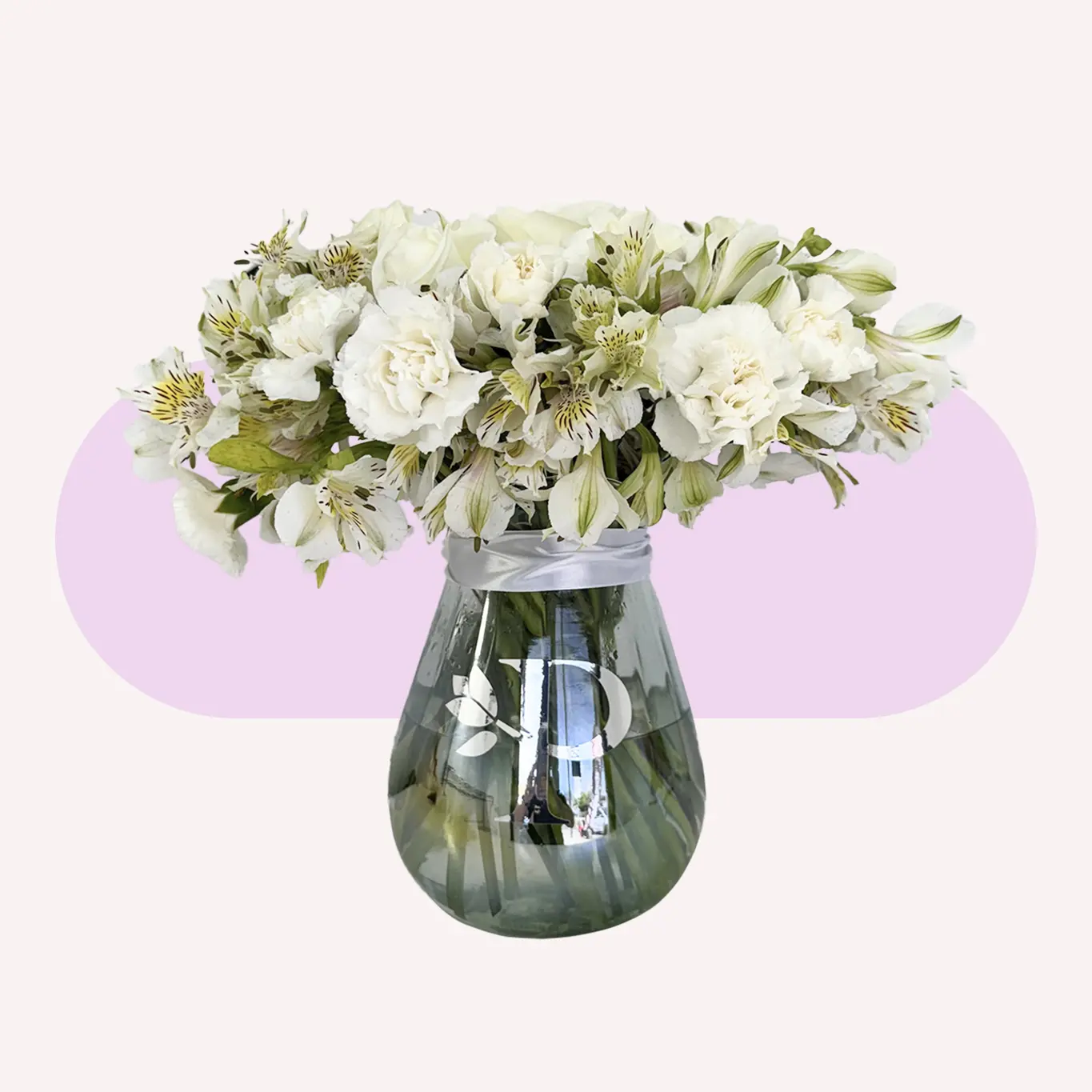 Jarrón de Rosas y Astromelias Blancas