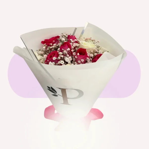 12 Rosas Rosas y Blancas con Gypso