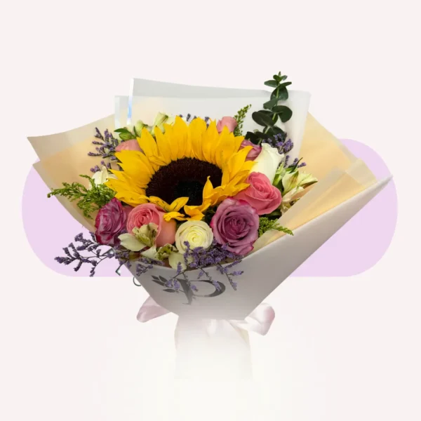 Mix de 12 Rosas con Girasol