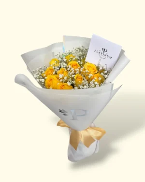 12 rosas amarillas con gypso e