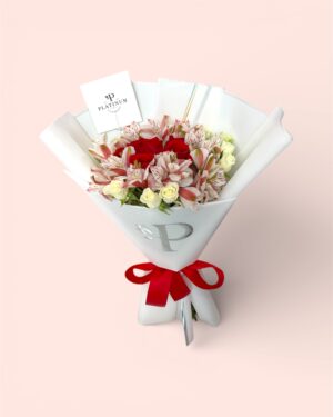 6 Rosas Rojas Con Astromelia Y Mini Rosa