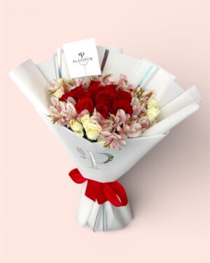 12 Rosas Rojas Con Astromelia Y Mini Rosa