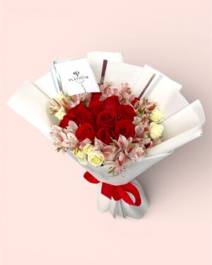 12 Rosas Rojas Con Astromelia Y Mini Rosa