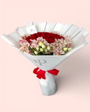 36 Rosas Rojas Con Astromelia Y Mini Rosa