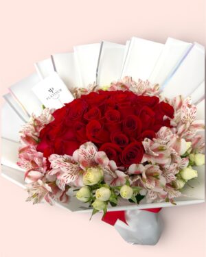 36 Rosas Rojas Con Astromelia Y Mini Rosa