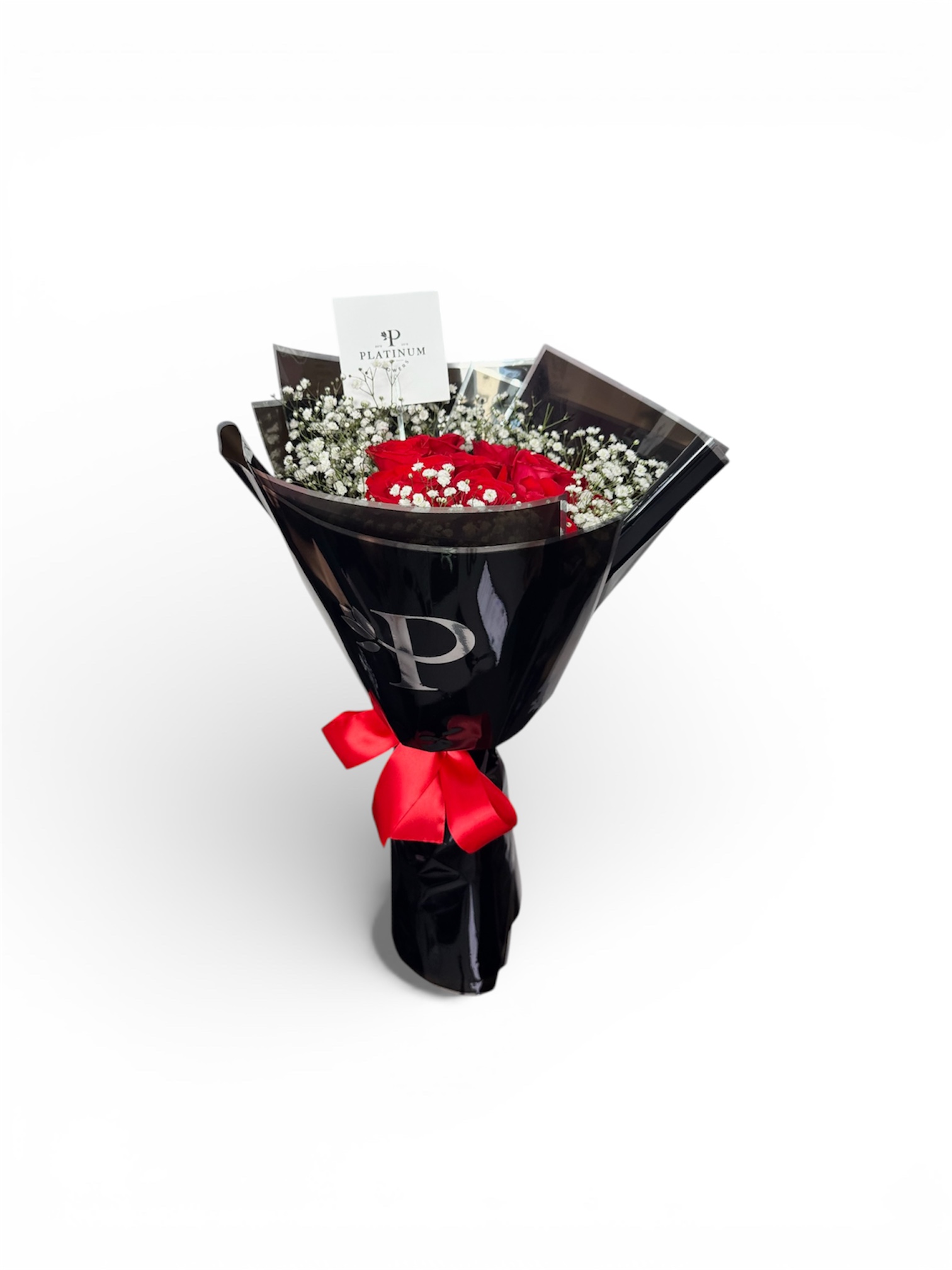 12 Rosas rojas con gypso alrededor